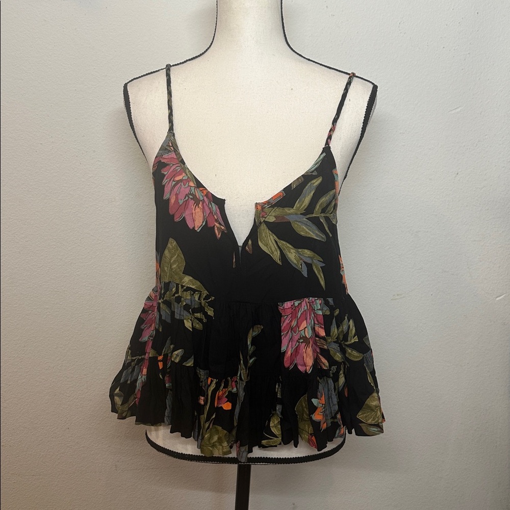 Black Floral Peplum Crop Babydoll